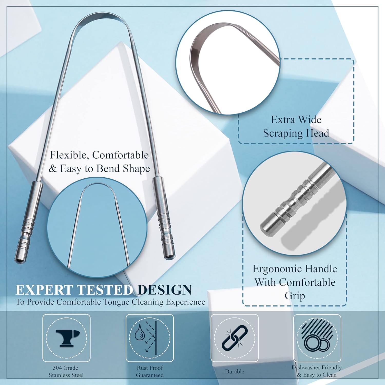 2Pack Tongue Scraper – Steel with Travel Cases