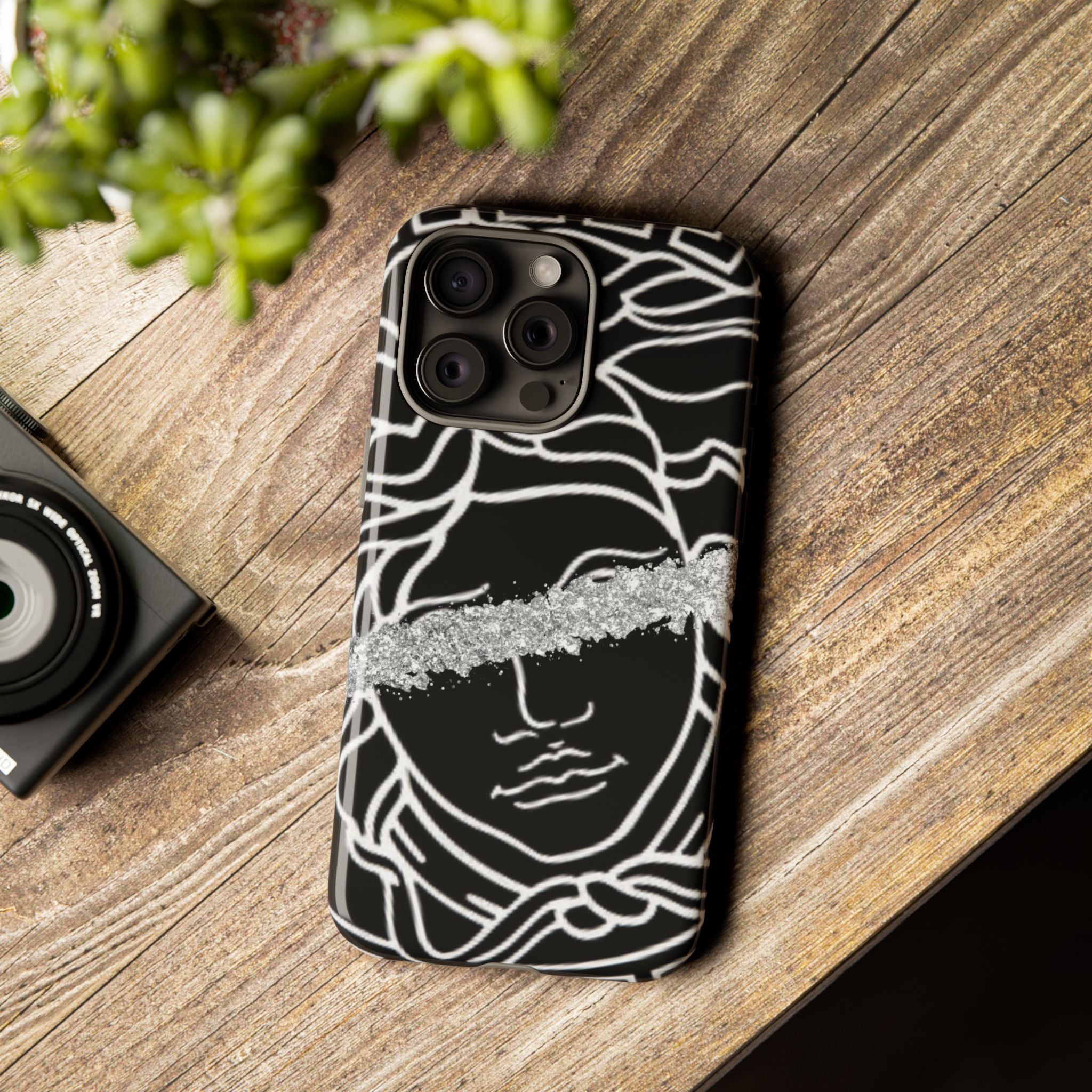 Luxury Medusa Head Tough Black and Silver Phone Case