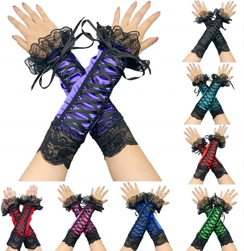 Long 13&quot; Fingerless Satin Lace Gloves for Bridal &amp; Prom