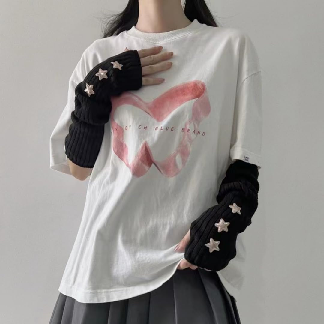 Y2K Women’s Knitted Arm Warmers – Japanese Harajuku Lolita Fingerless Gloves