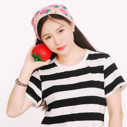 Pink Crochet Strawberry Head Scarf Bandana for Women &amp; Girls Hair Accessory