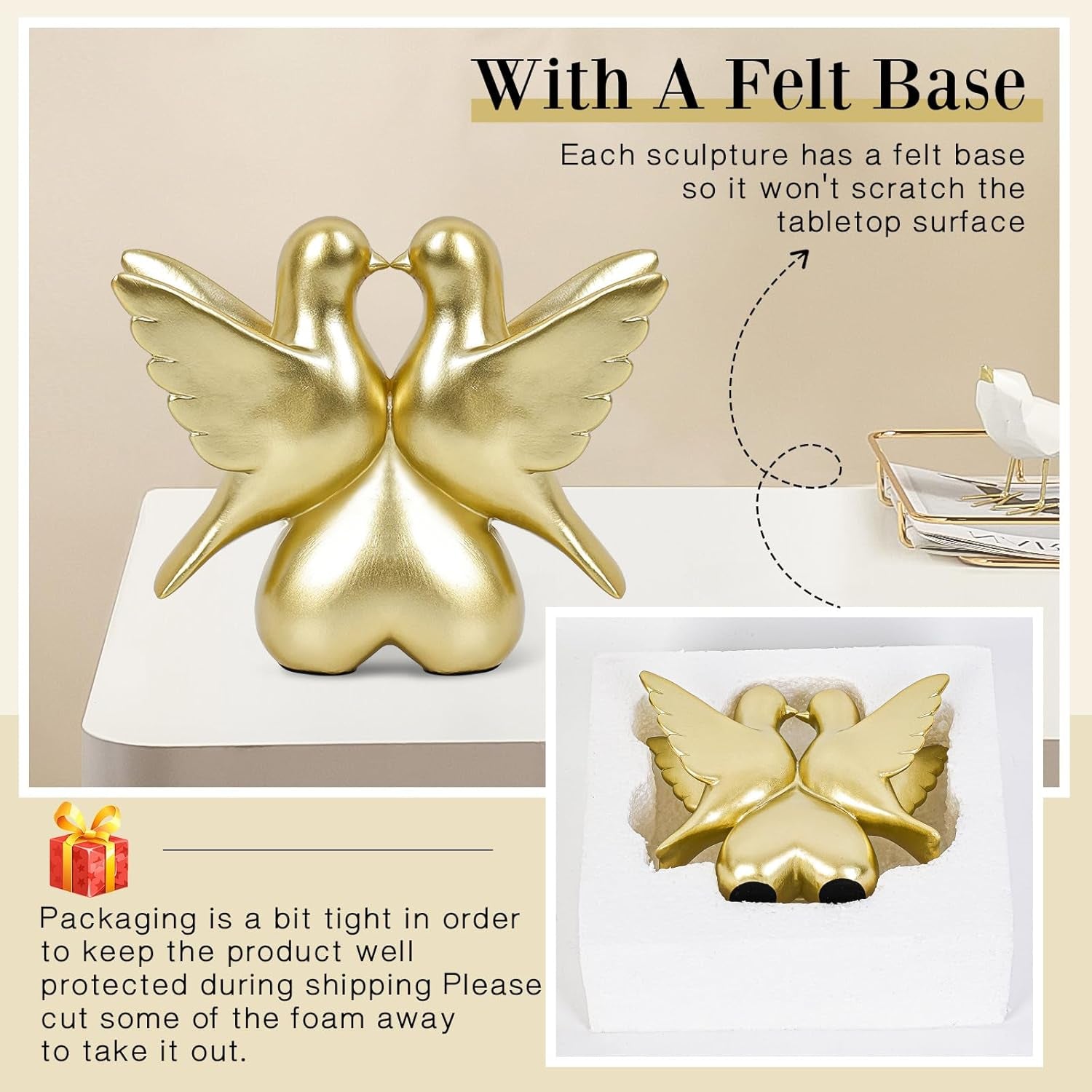 Gold Bird Figurines Modern Home Decor