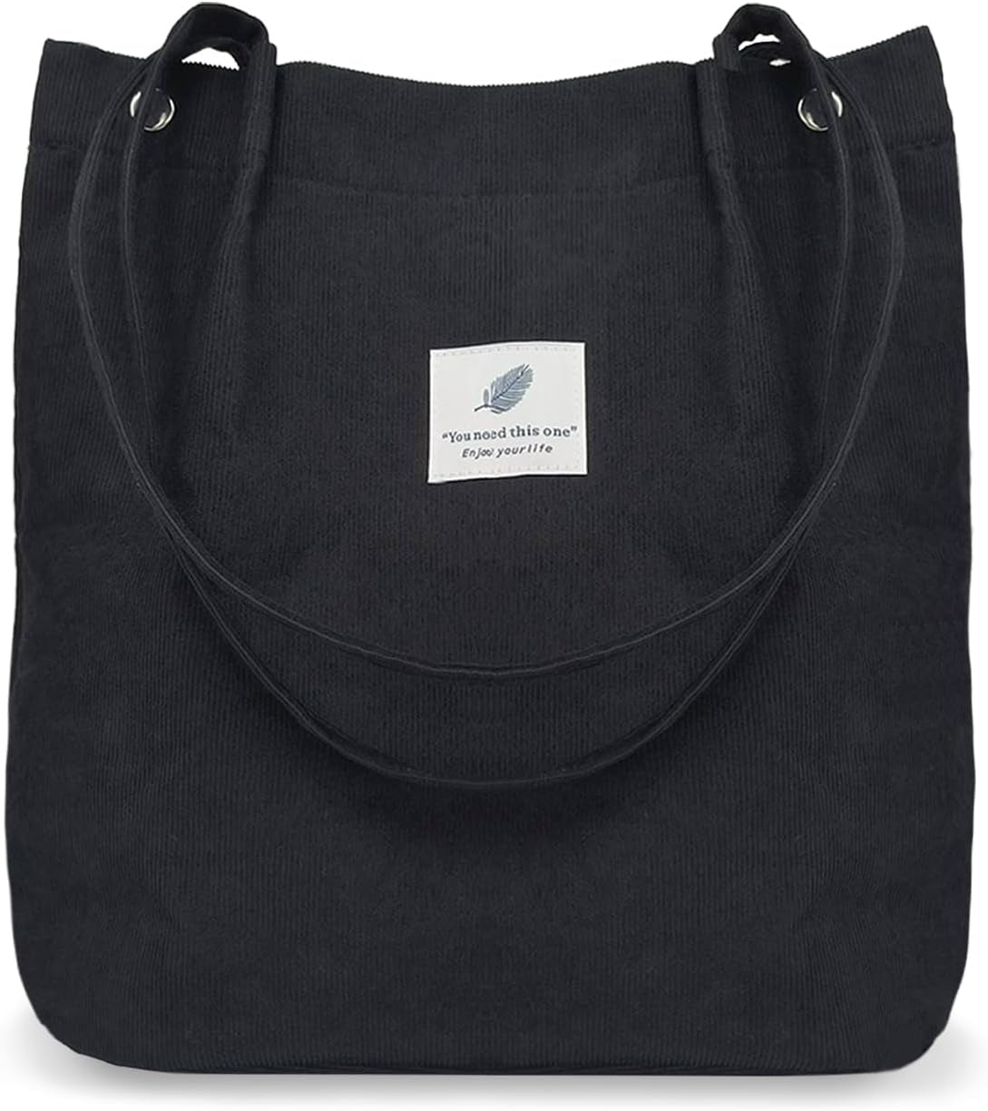 Fashion Corduroy Cow Print Tote Bag with Inner Pocket – For Women &amp; Teens