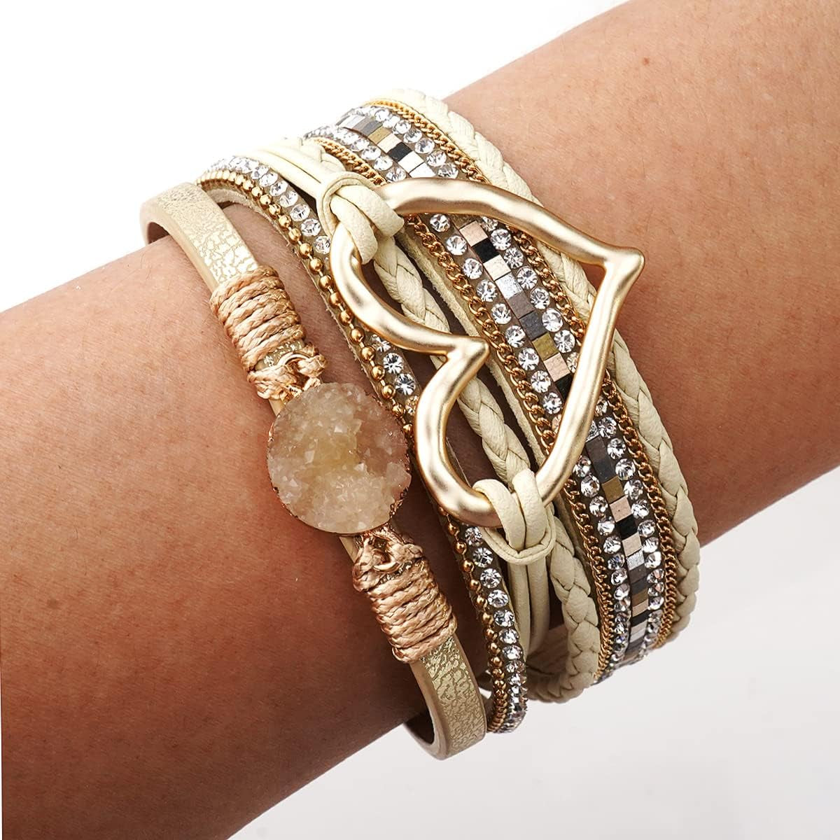 Multilayer Leather Wrap Bracelet Heart