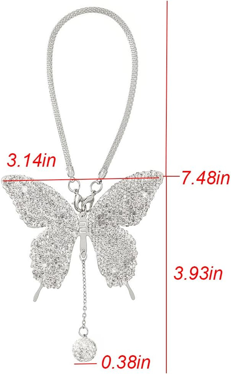 Bling Butterfly Diamond Car Accessories - Crystal Rear View Mirror Charms for Women, Valentine&