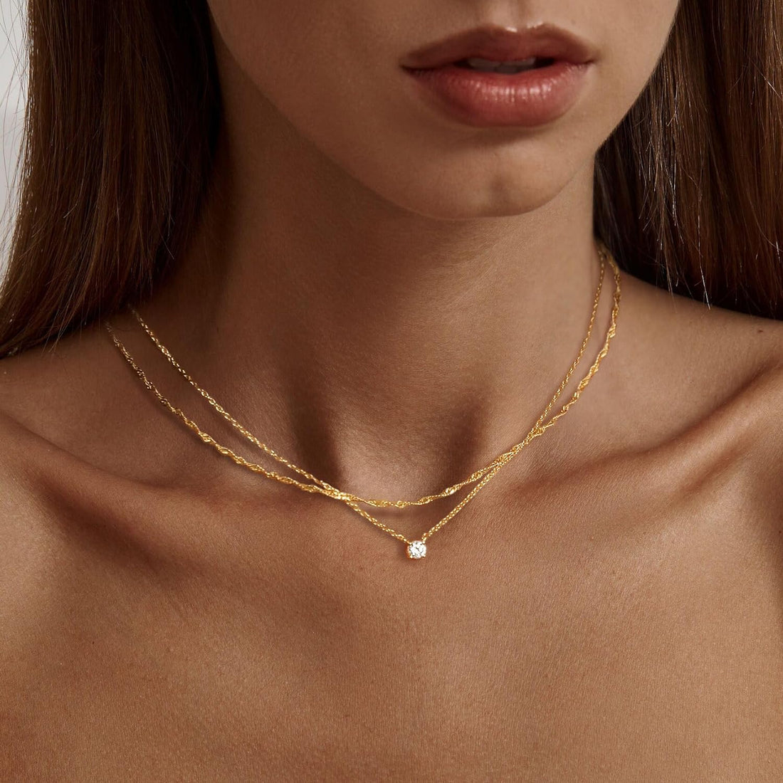 Dainty 14K Gold &amp; Silver CZ Choker Necklace