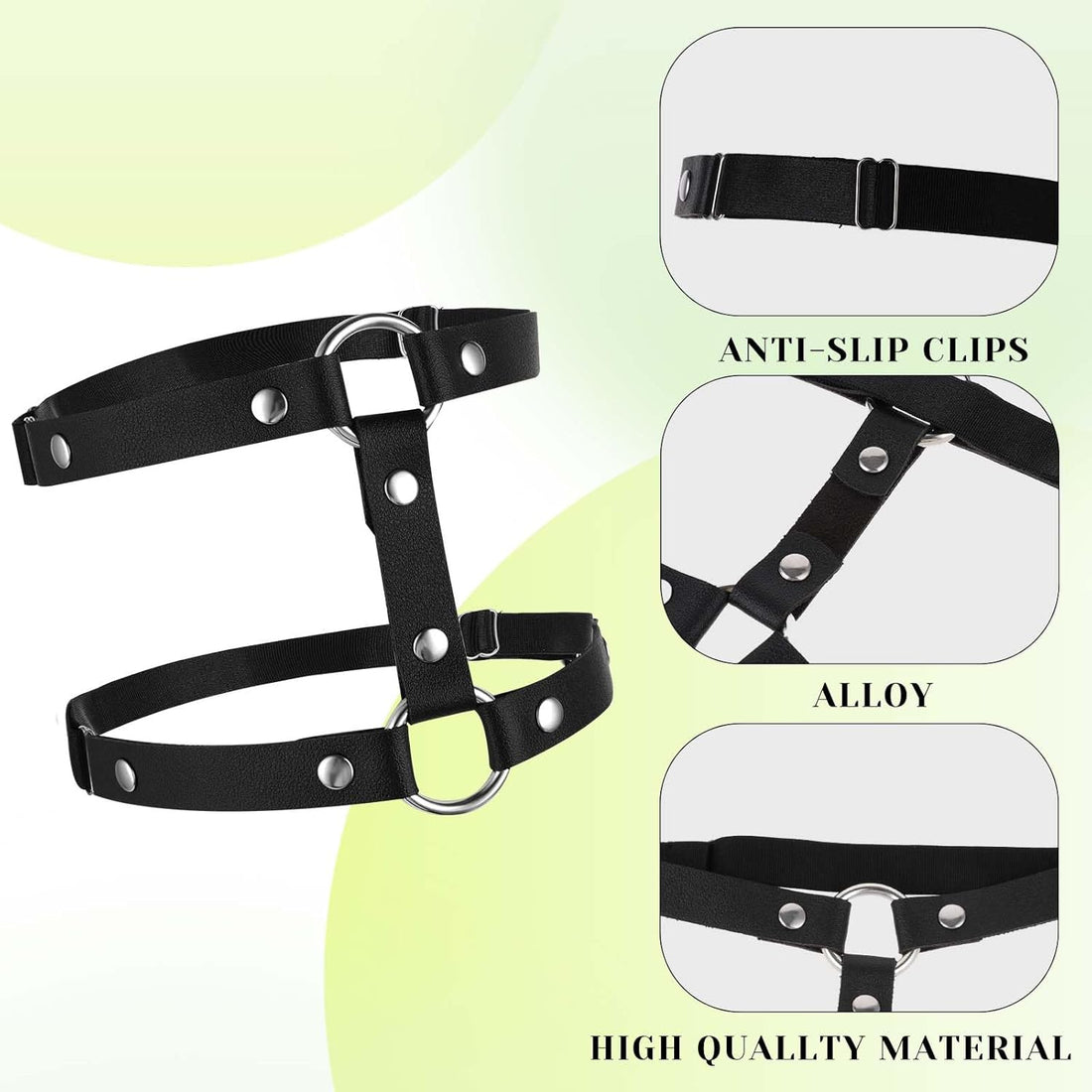 Adjustable Black Leather Leg Harness with Elastic Punk Thigh Straps