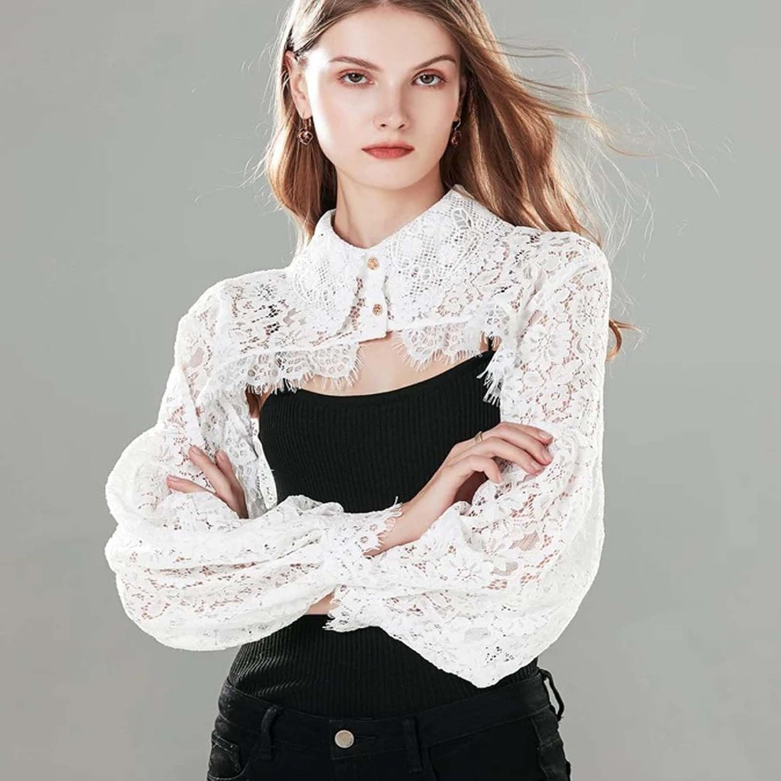 Detachable Dickey Collar False Blouse – Long Sleeve Cropped Shirt