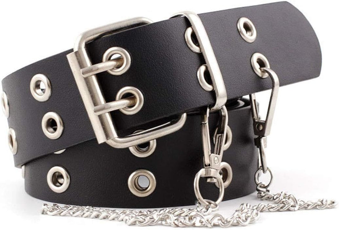 Double Grommet Leather Chain Waist Belt – Punk Style for Women