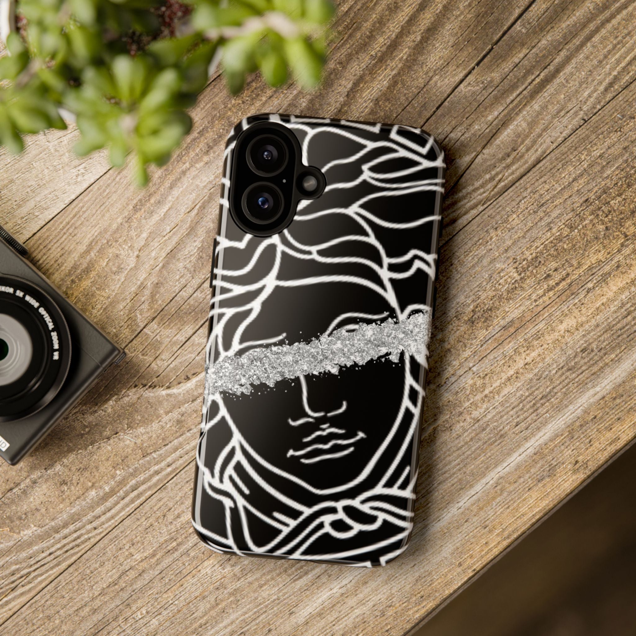 Luxury Medusa Head Tough Black and Silver Phone Case