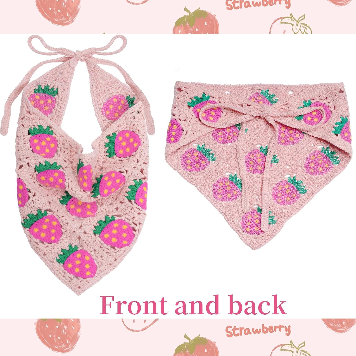 Pink Crochet Strawberry Head Scarf Bandana for Women &amp; Girls Hair Accessory