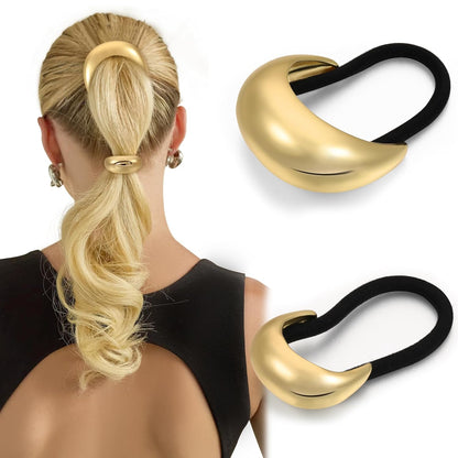 2PCS Gold Metal Hair Ties for Thick Hair