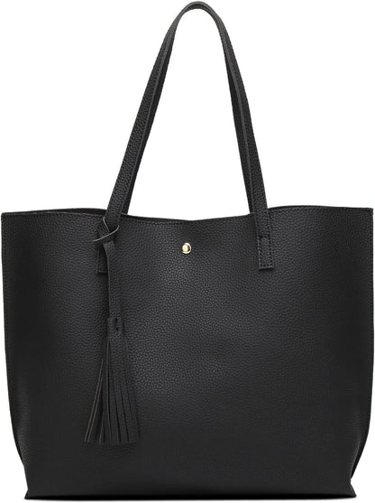 Women’s Soft Faux Leather Tote Bag – Large Capacity Shoulder Handbag with Tassel