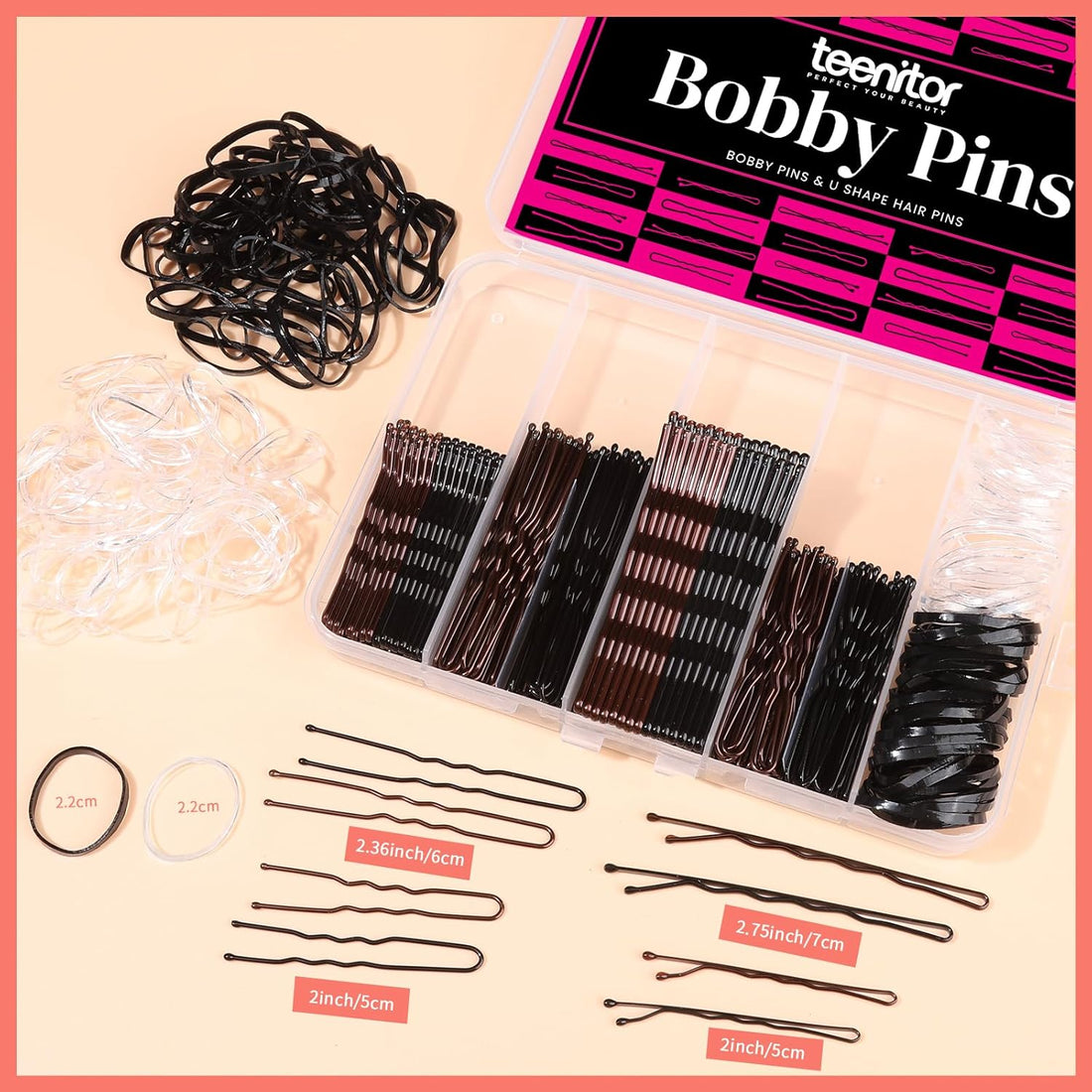 300PCS Brown &amp; Black Bobby Pins and Hair Bands Kit