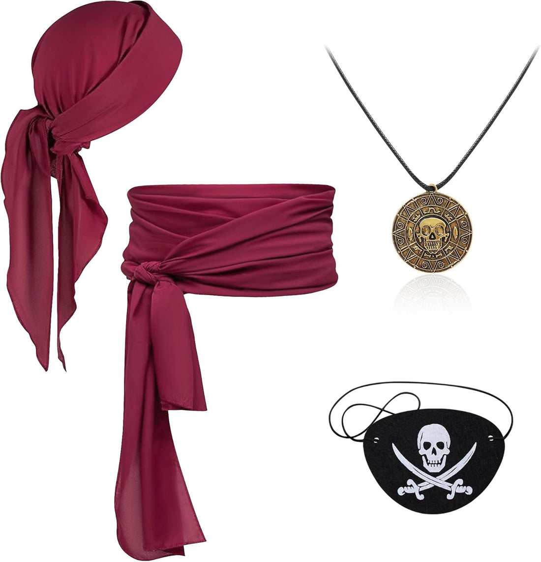 4-Pc Pirate Costume Set – Belt, Bandana, Hat &amp; Eye Patch