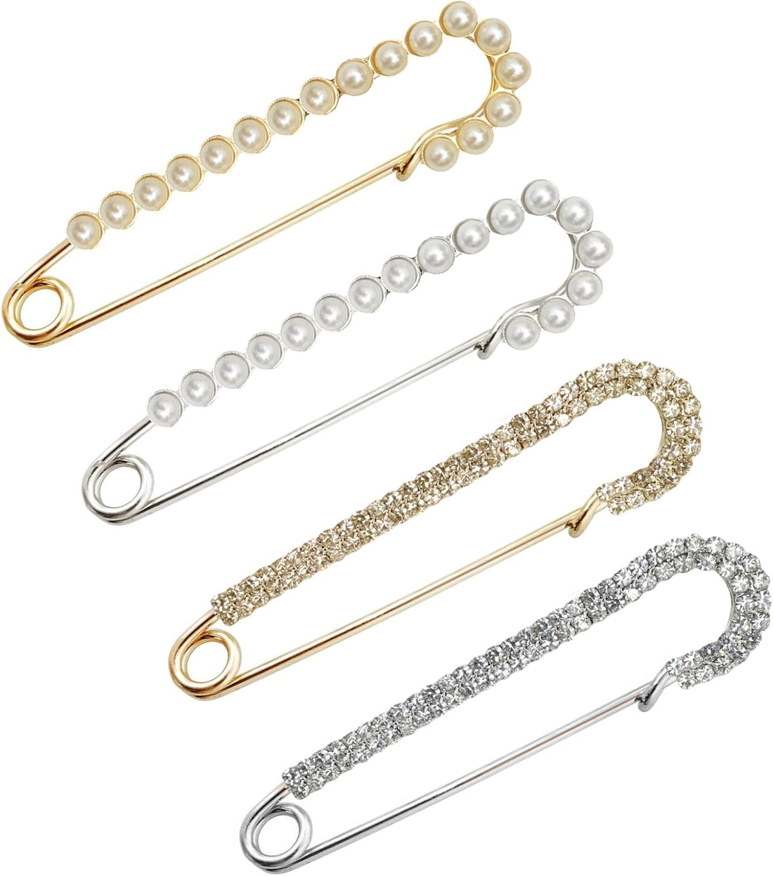 4Pcs Brooch Pins – Crystal &amp; Pearl Clips for Sweaters, Hats, Dresses