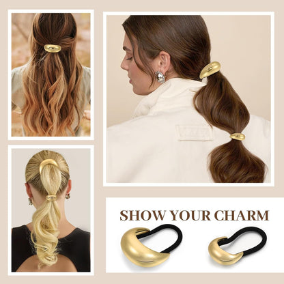 2PCS Gold Metal Hair Ties for Thick Hair
