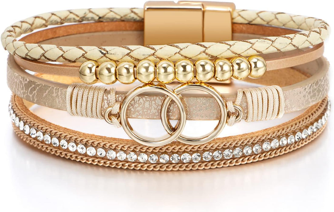 Boho Leopard Leather Wrap Pearl Bracelet