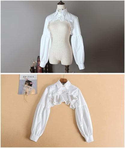 Detachable Dickey Collar Blouse – False Half Shirt, Long Sleeve Crop Top