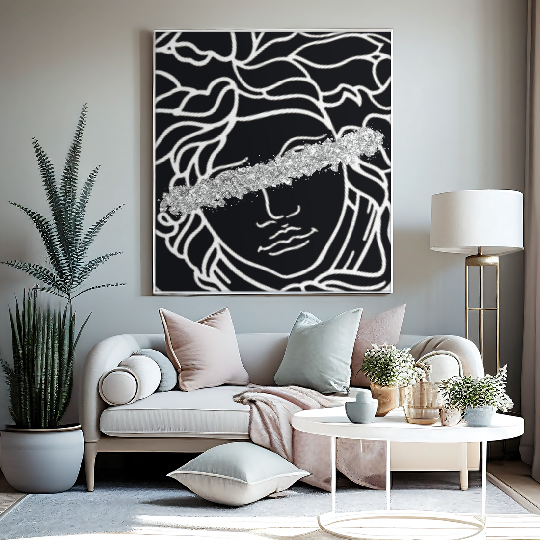 Medusa Head Luxury Black and Silver Canvas Wall Art