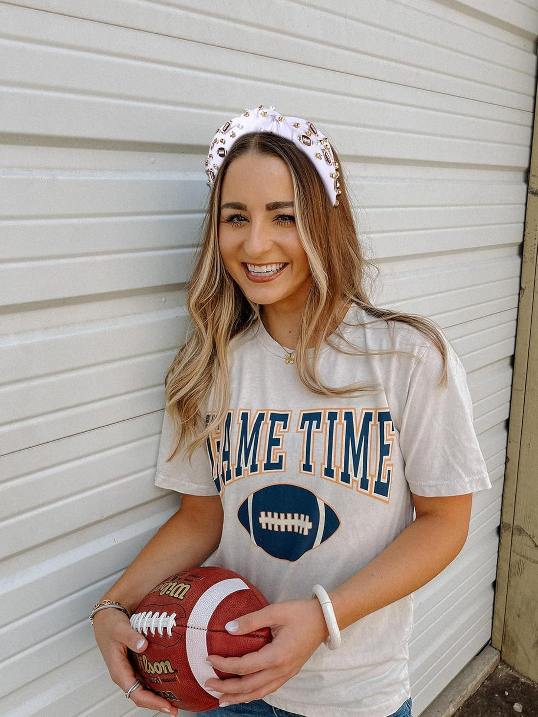 Football Pearl Rhinestone Game Day Headband