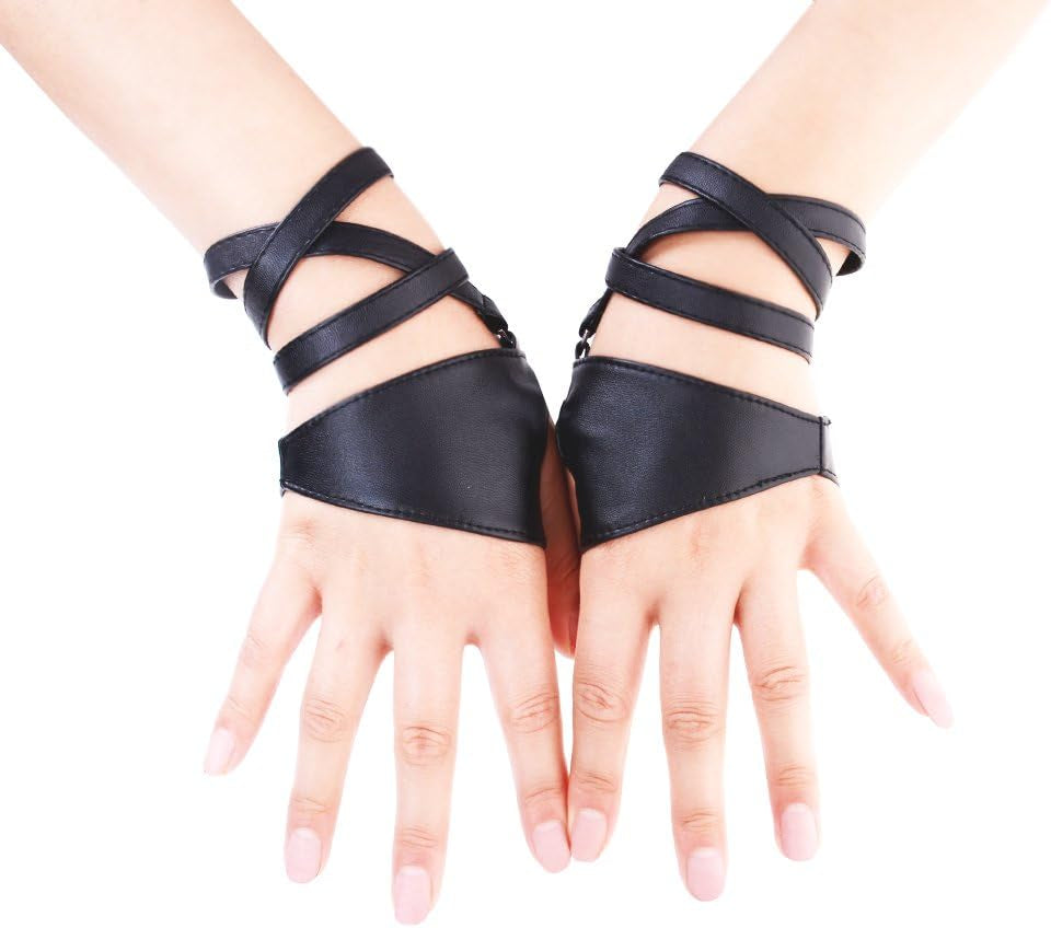 Women Half Palm Fingerless PU Leather Night Bar Band up Punk Gloves