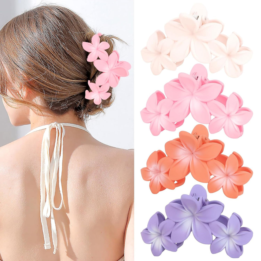4PCS Large Colorful Plumeria Hair Clips