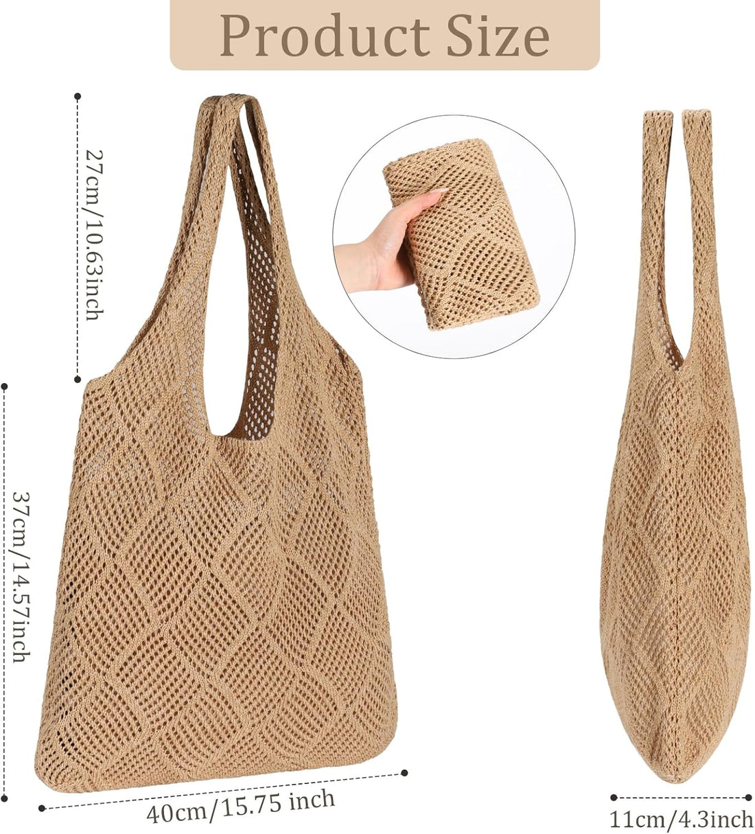Crochet Mesh Beach Tote Bag – Boho Knit Summer Hobo for Women