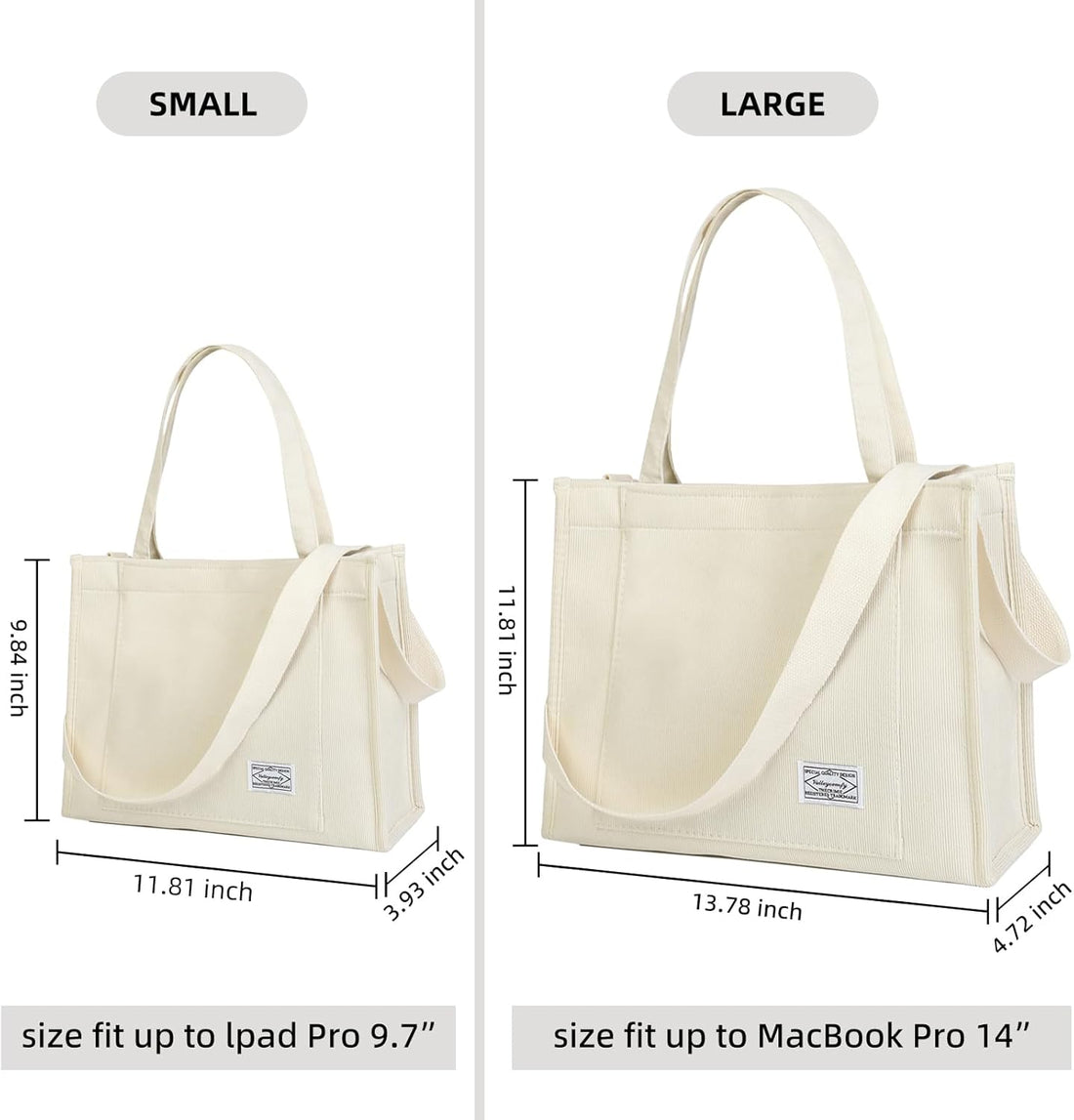 Corduroy Tote Bag for Women – Travel, Work &amp; Everyday Crossbody Hobo