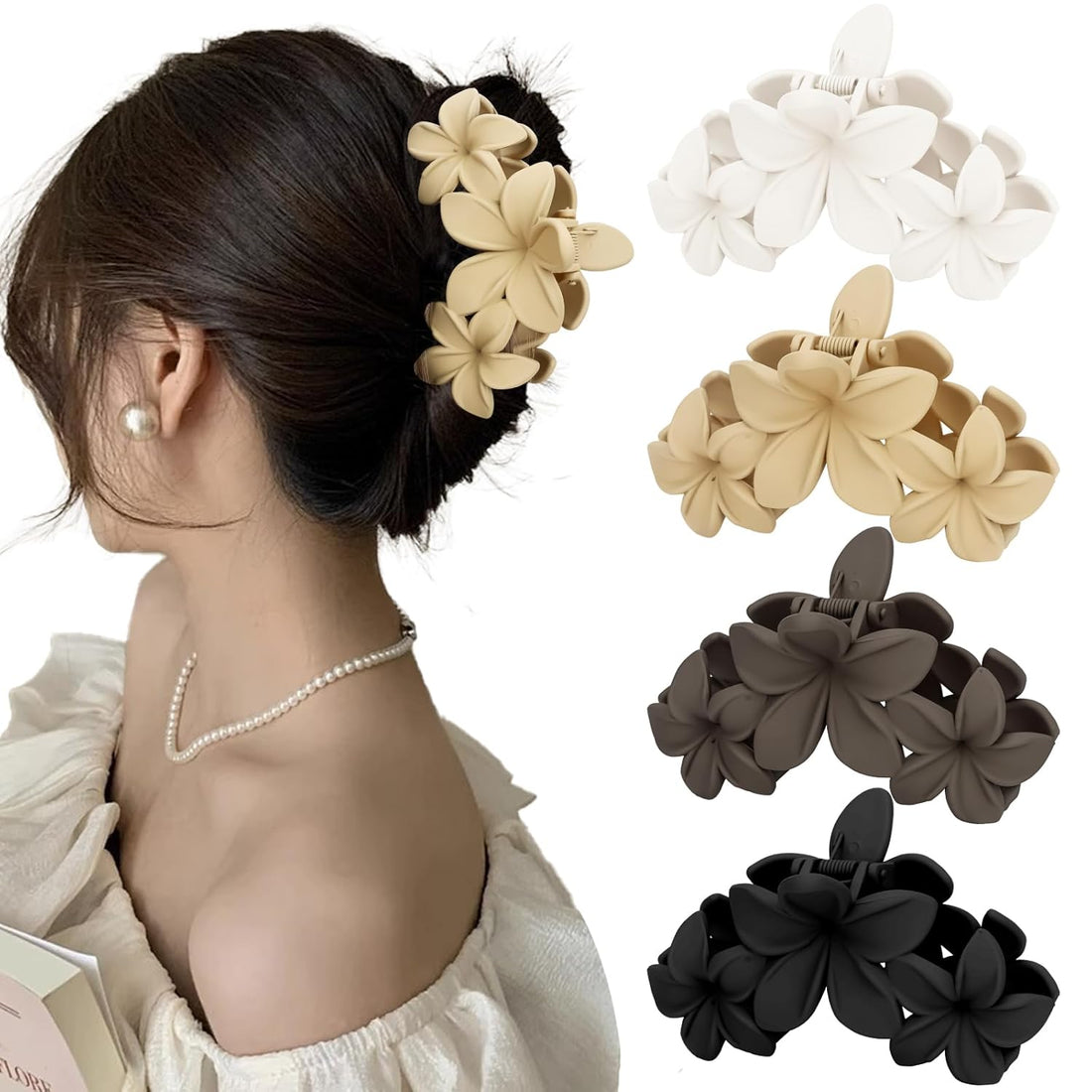 4PCS Matte Plumeria Hawaiian Hair Clips
