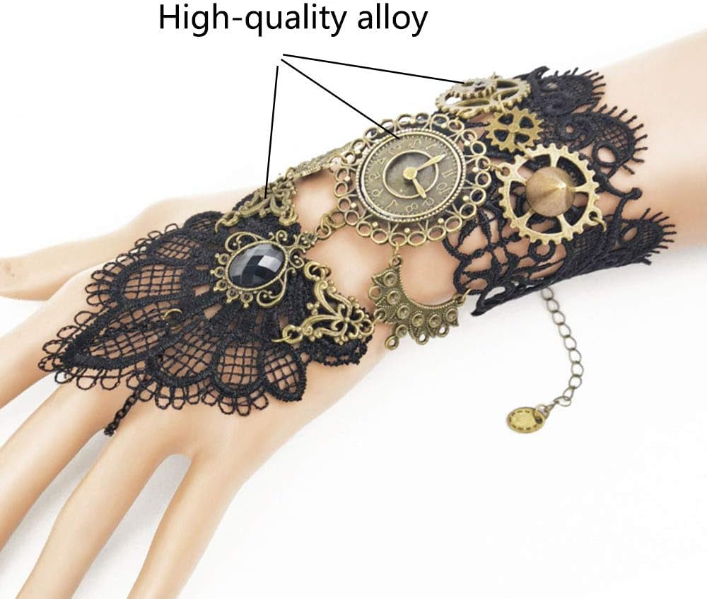 Fingerless Gothic Lace Gloves – Steampunk Vintage Bridal Wristbands Set