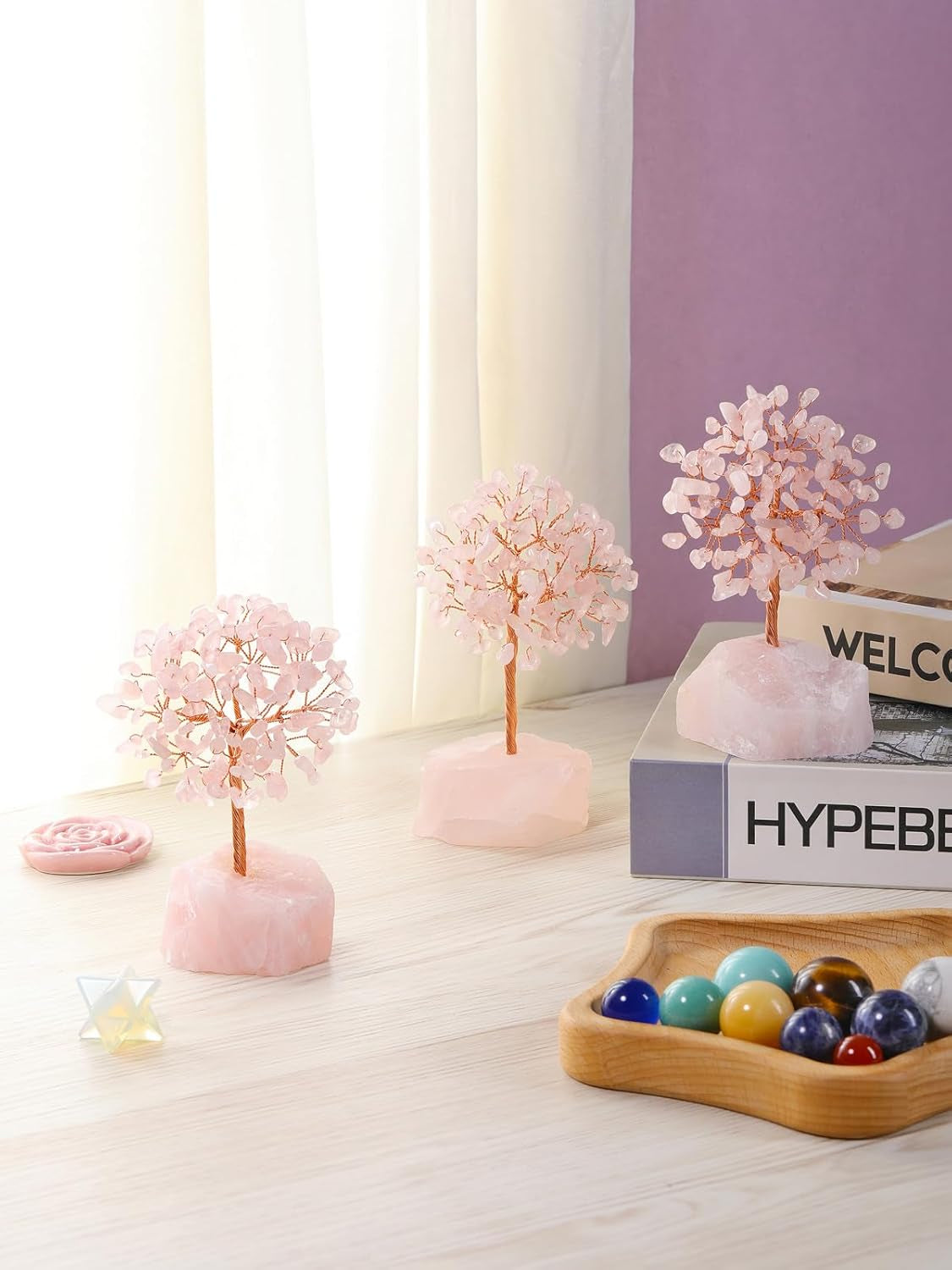 Rose Quartz Crystal Money Tree Decor