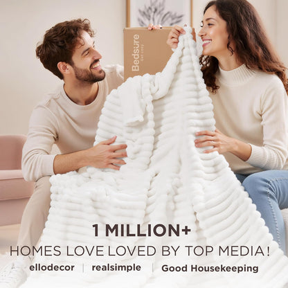 White Fleece Throw Blanket for Couch