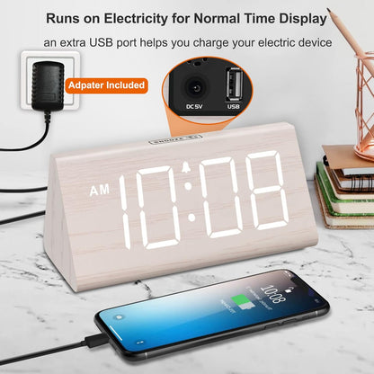 Wooden Digital Alarm Clock with USB Port