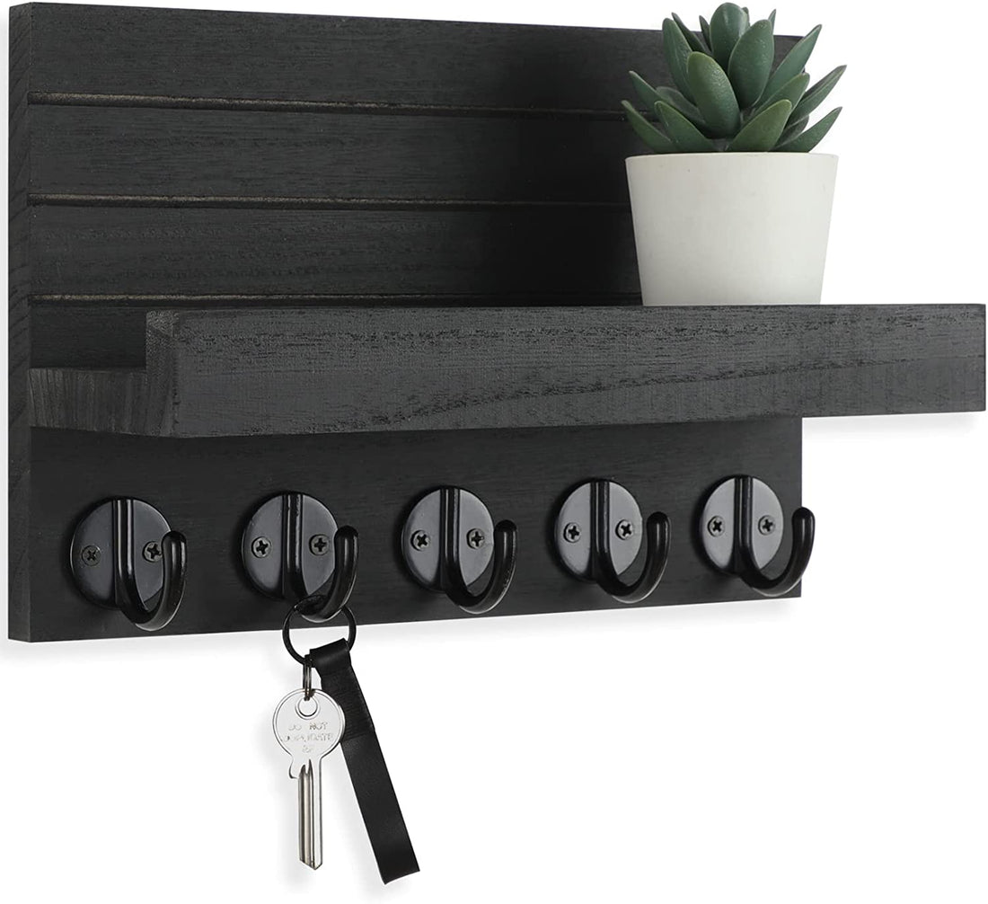 Wall Key Holder with Shelf &amp; Hooks