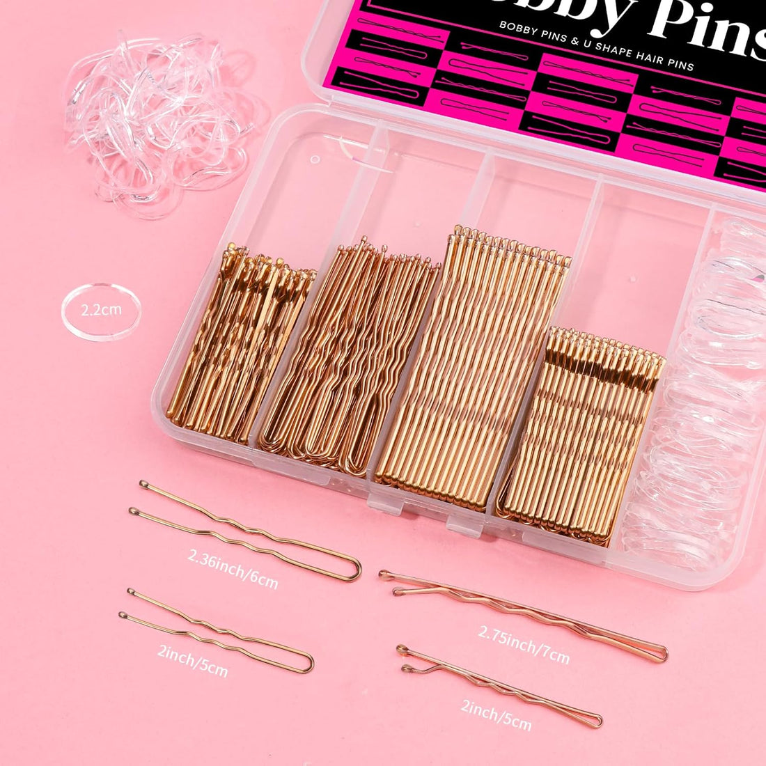 300PCS Rose Gold Bobby Pins &amp; Hair Bands Kit