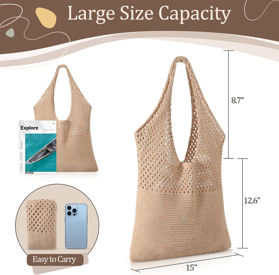 Stylish Crochet Mesh Beach Tote Bag – Boho Summer Vacation Shoulder Bag for Women