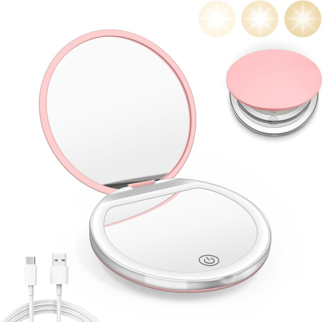 LED Compact Mirror 1X/3X Magnification – Pink