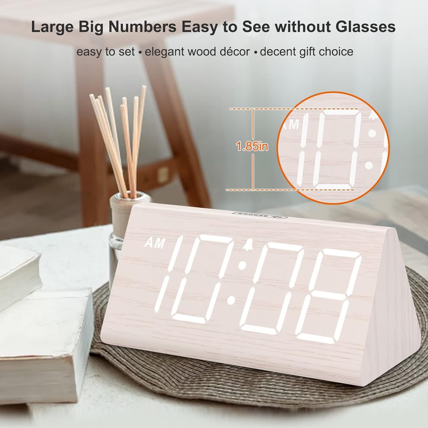 Wooden Digital Alarm Clock with USB Port