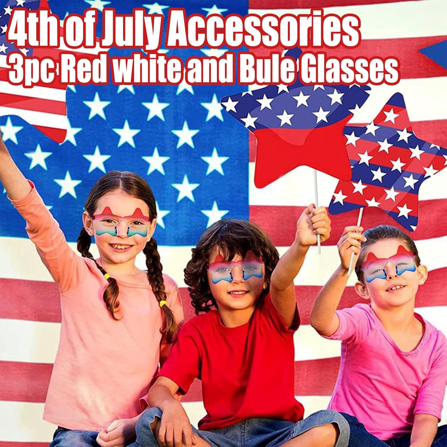 4th of July Red White Blue USA Flag Glasses