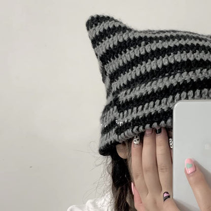 Vintage Crochet Cat &amp; Fox Beanies – Slouchy Hats for Women