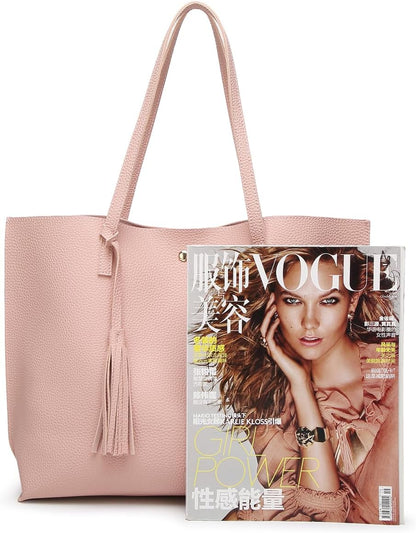 Women’s Soft Faux Leather Tote Bag – Large Capacity Shoulder Handbag with Tassel