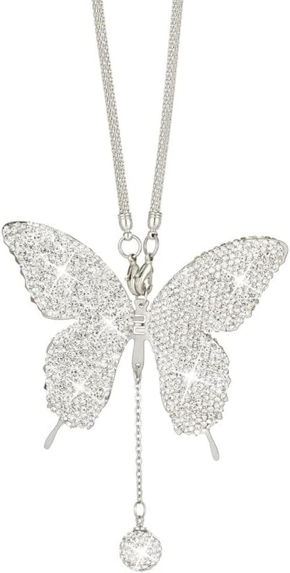 Bling Butterfly Diamond Car Accessories - Crystal Rear View Mirror Charms for Women, Valentine&