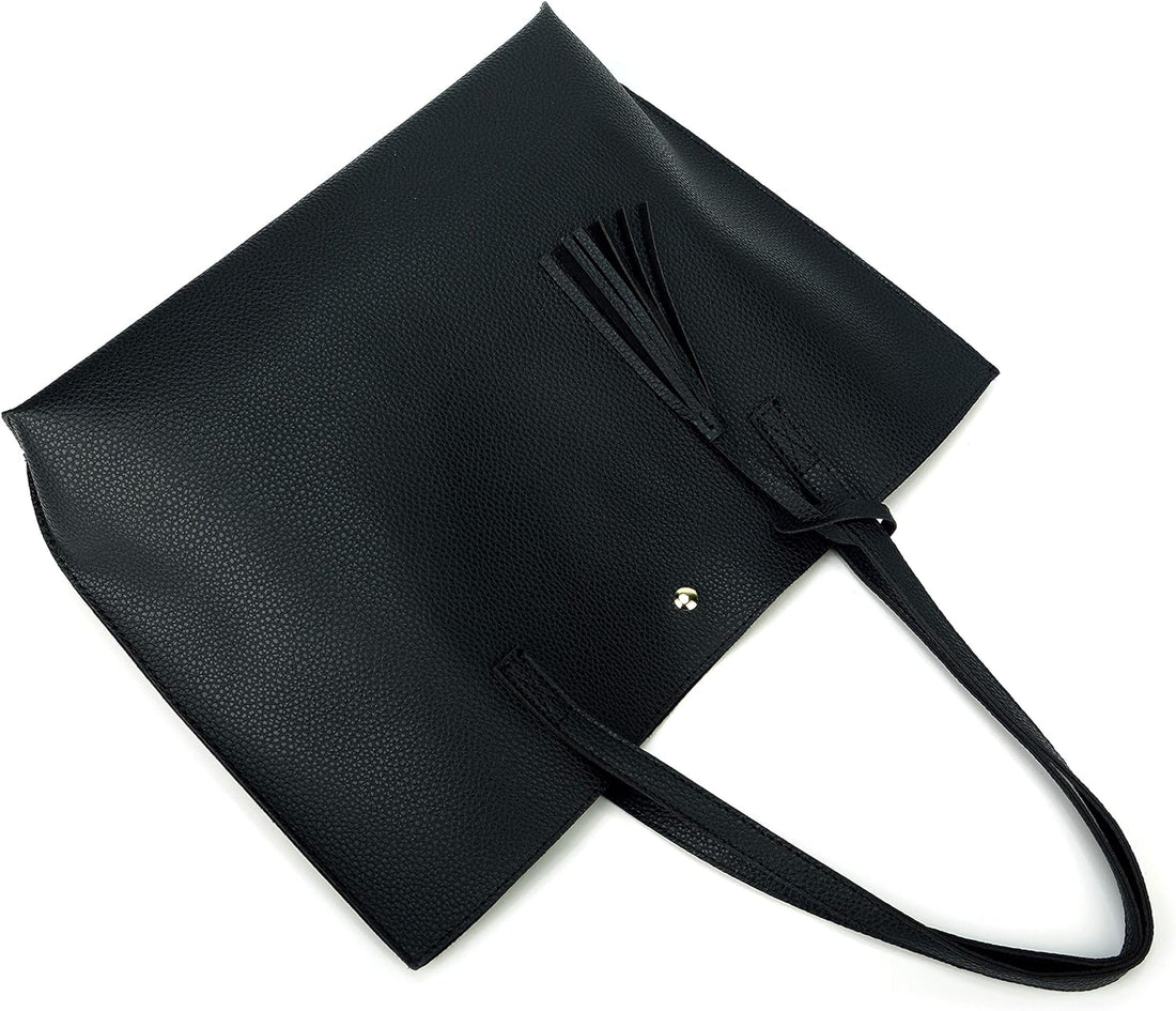 Women’s PU Faux Leather Tote Bag – Top Handle Satchel with Tassel Shoulder Strap