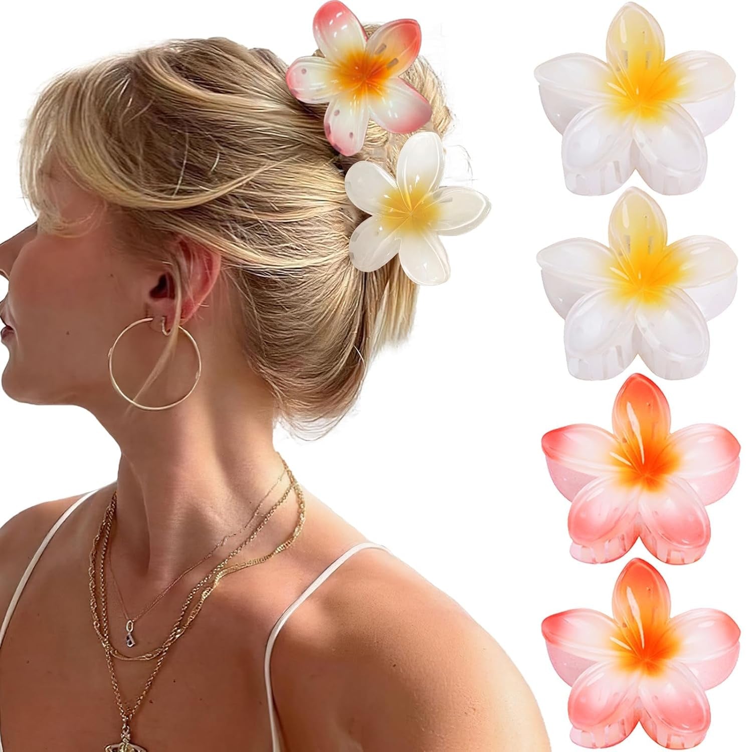 4PCS Large Hawaiian Flower Claw Hair Clips