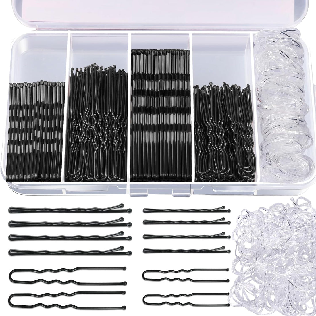 300PCS Black Bobby Pins &amp; Clear Hair Bands Kit
