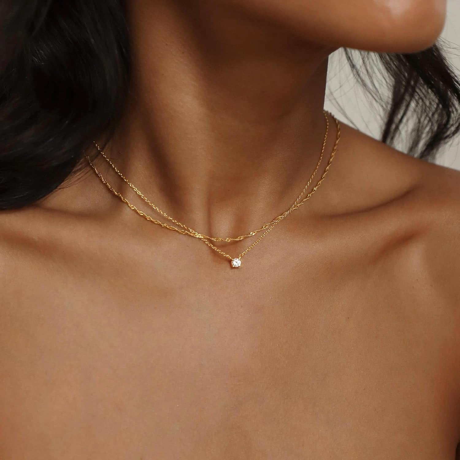 Dainty 14K Gold &amp; Silver CZ Choker Necklace