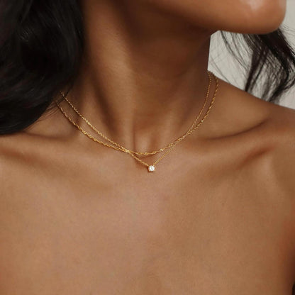 Dainty 14K Gold &amp; Silver CZ Choker Necklace