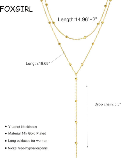 Dainty 14K Gold &amp; Silver Lariat Necklace