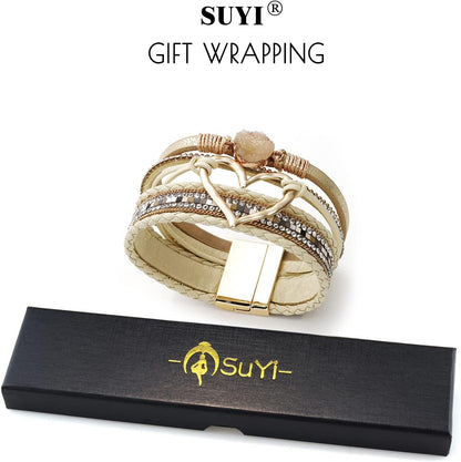 Multilayer Leather Wrap Bracelet Heart